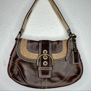 VTG COACH BOHO 90 Y2k Leather & Suede Brown Soho flap 10479  Crescent RARE Bag